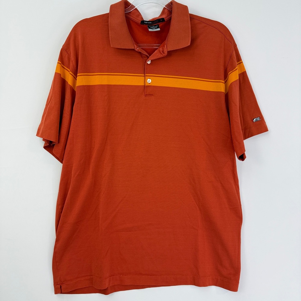 Vintage Nike Tiger Woods Collection Polo Mens XL Orange Striped Dri-FIT